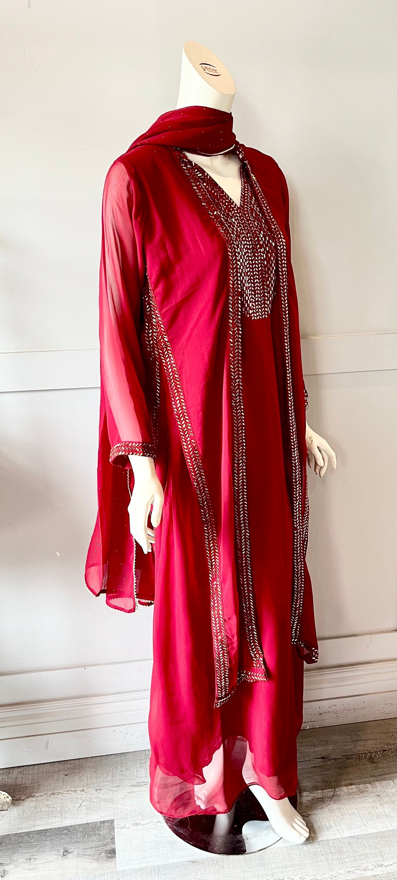 Red georgette gown