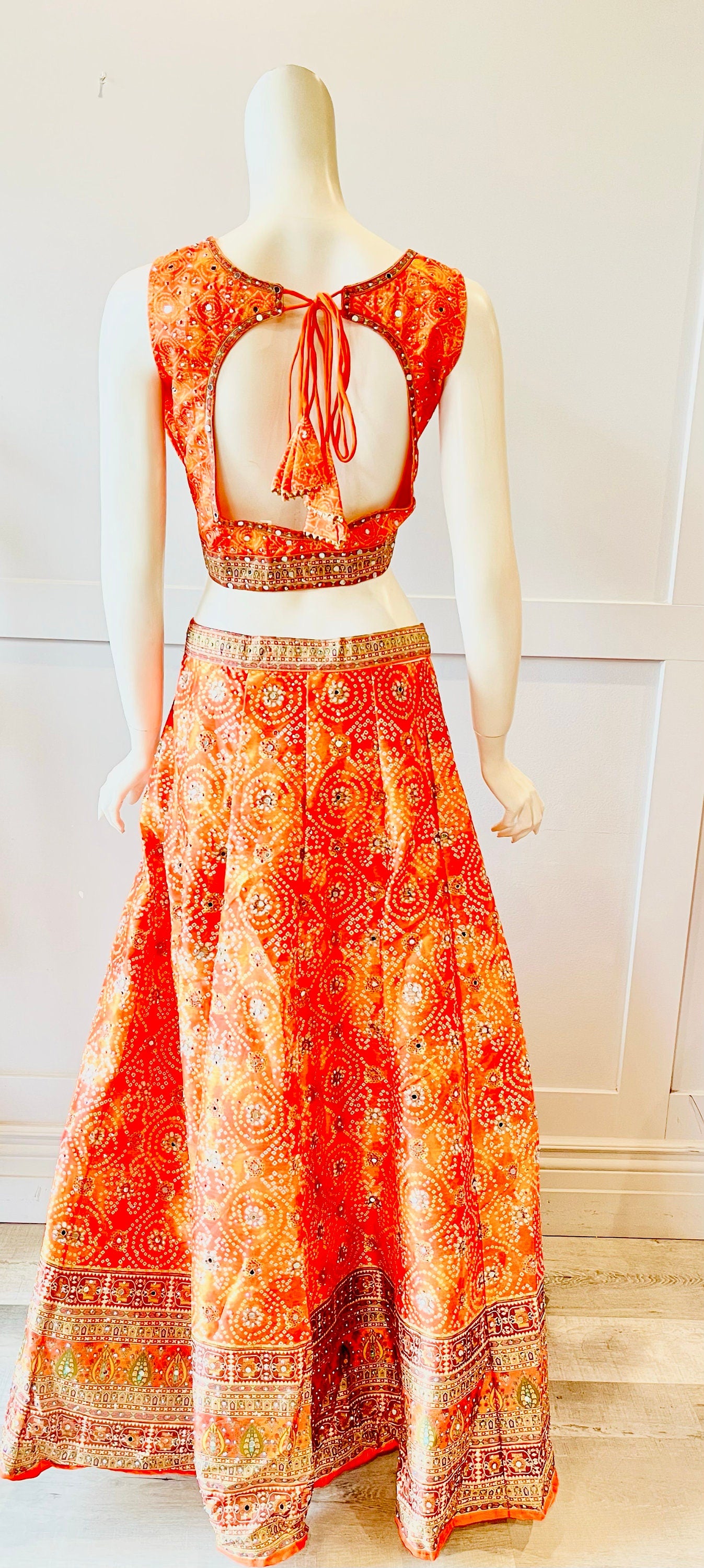 Orange Layered Embroidered Lehnga