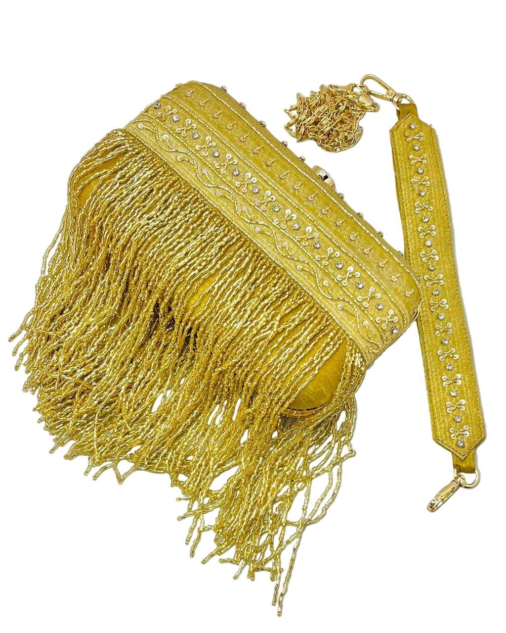 Gold Fringe Silk Clutch
