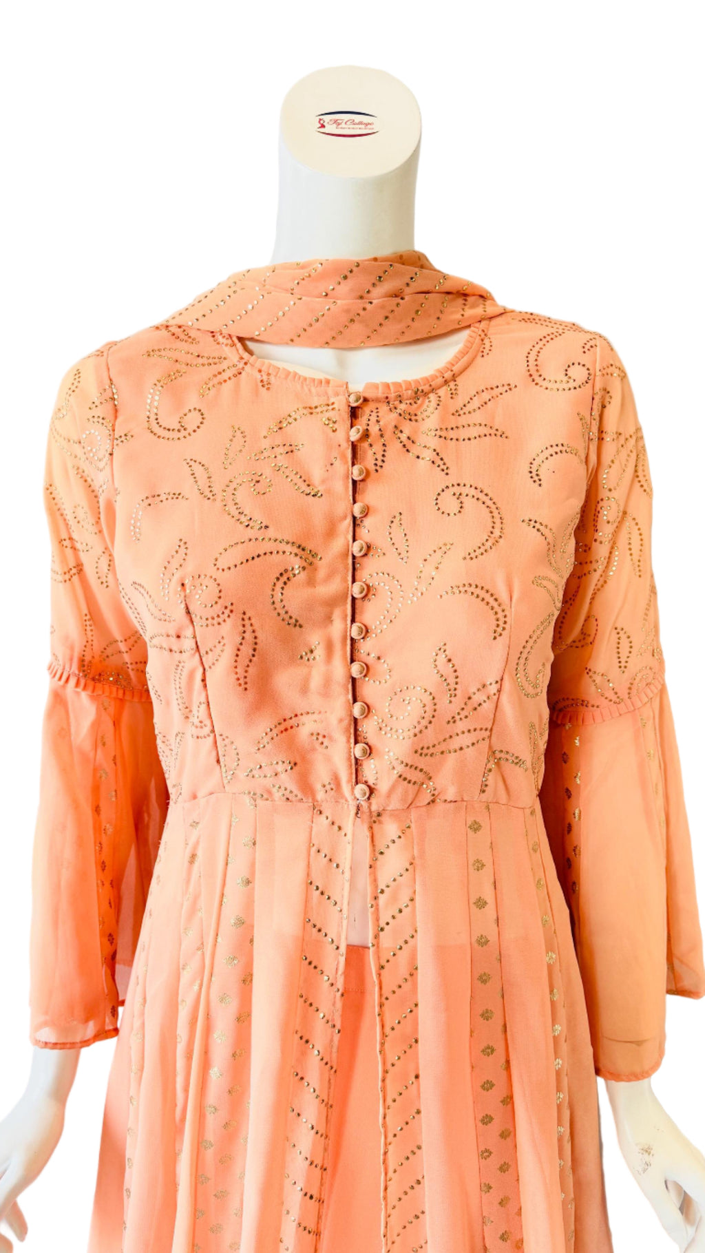 Orange Printed Long-Sleeve Lehnga