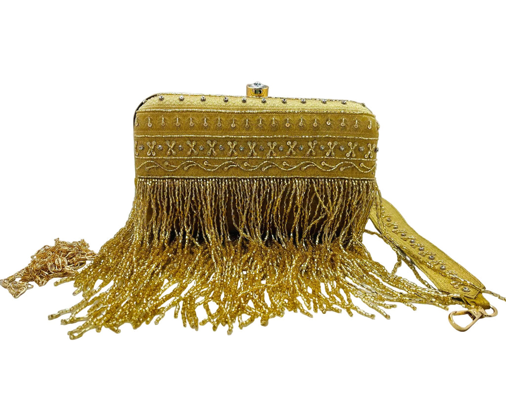 Gold Fringe Silk Clutch
