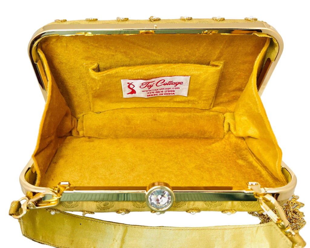 Gold Banarasi Silk Clutch