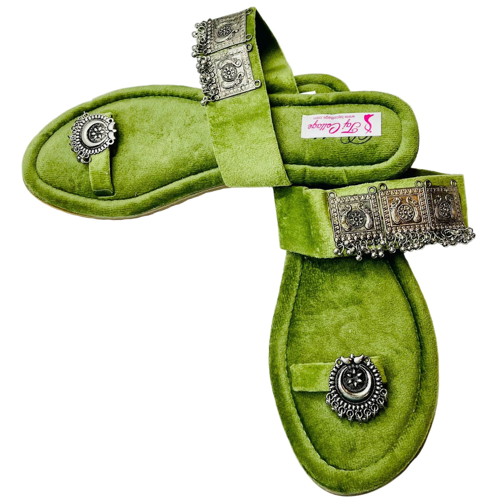 Light Green Velvet Sandals
