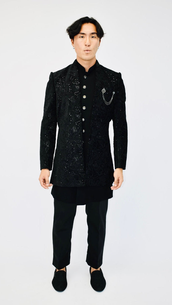 Black Indo-Western Sherwani Set