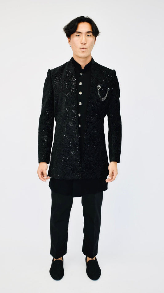 Black Indo-Western Sherwani Set