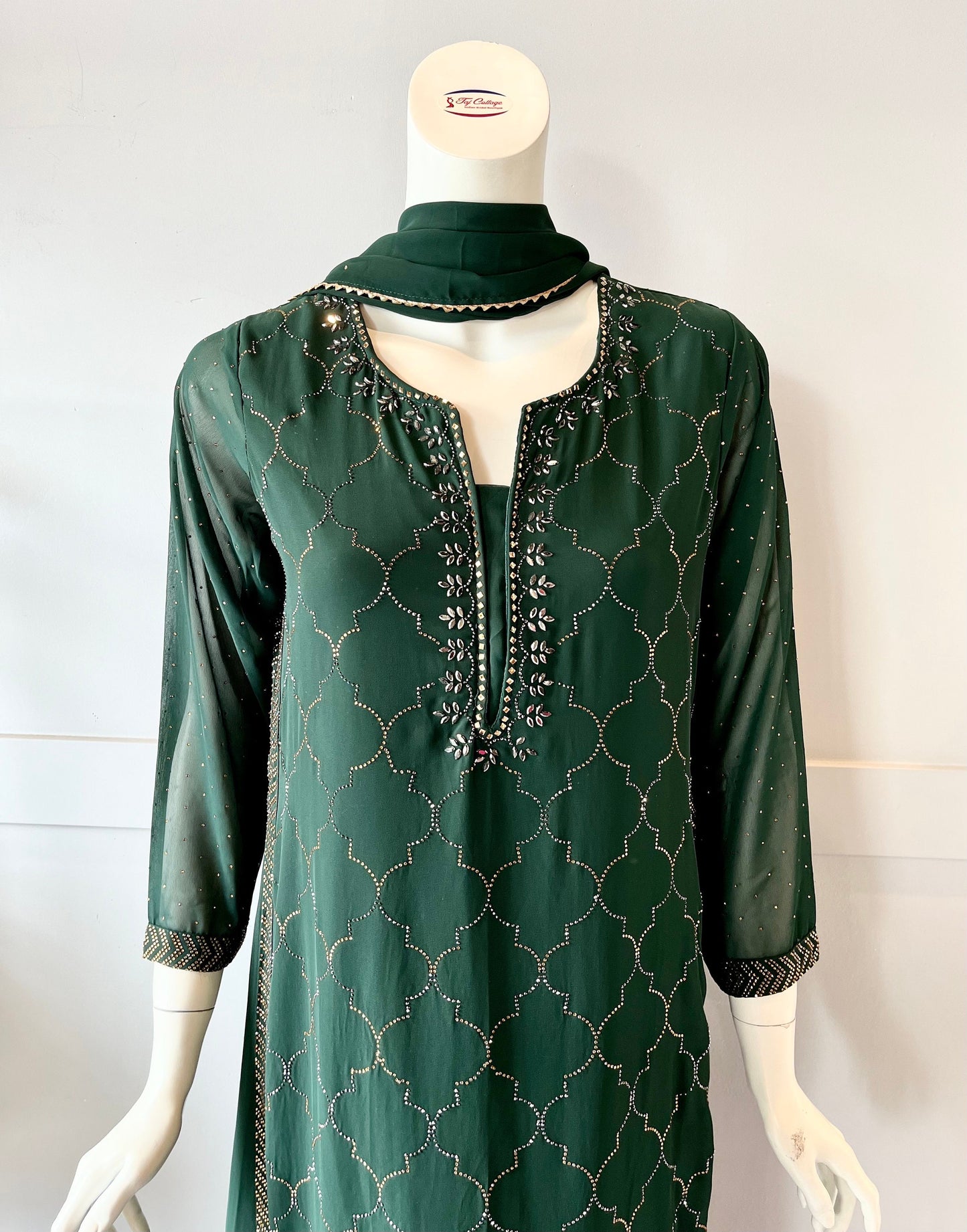 Green georgette gown