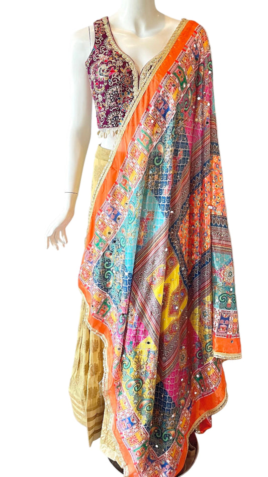Gold & Purple Sleevless Lehnga