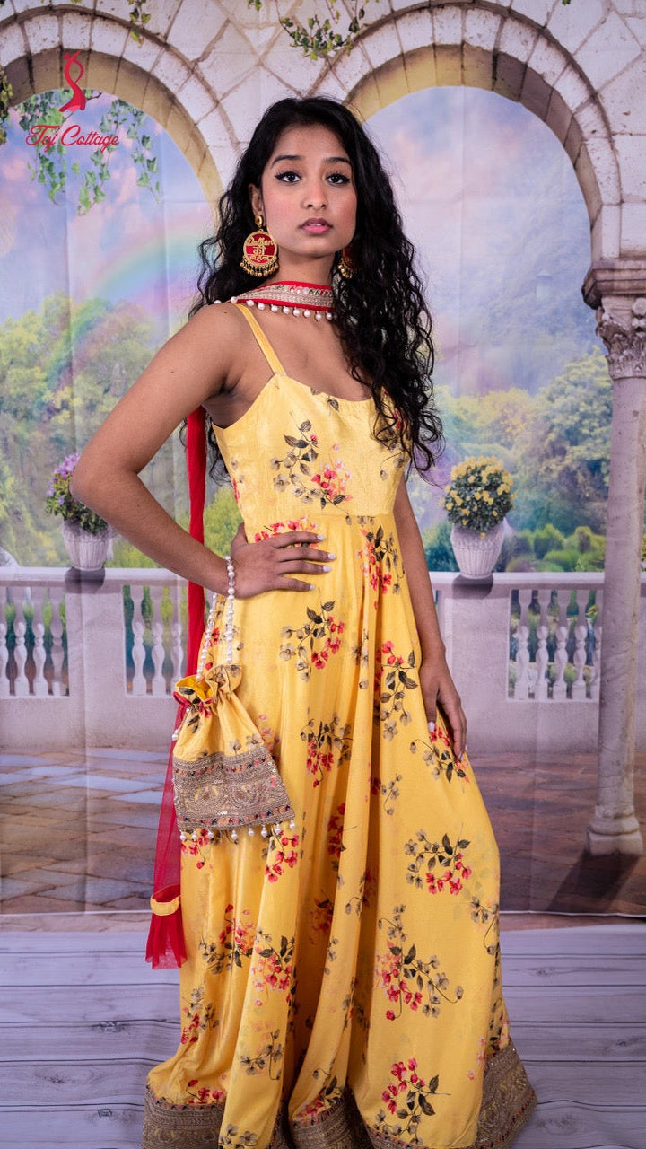 Yellow Floral Gown Set