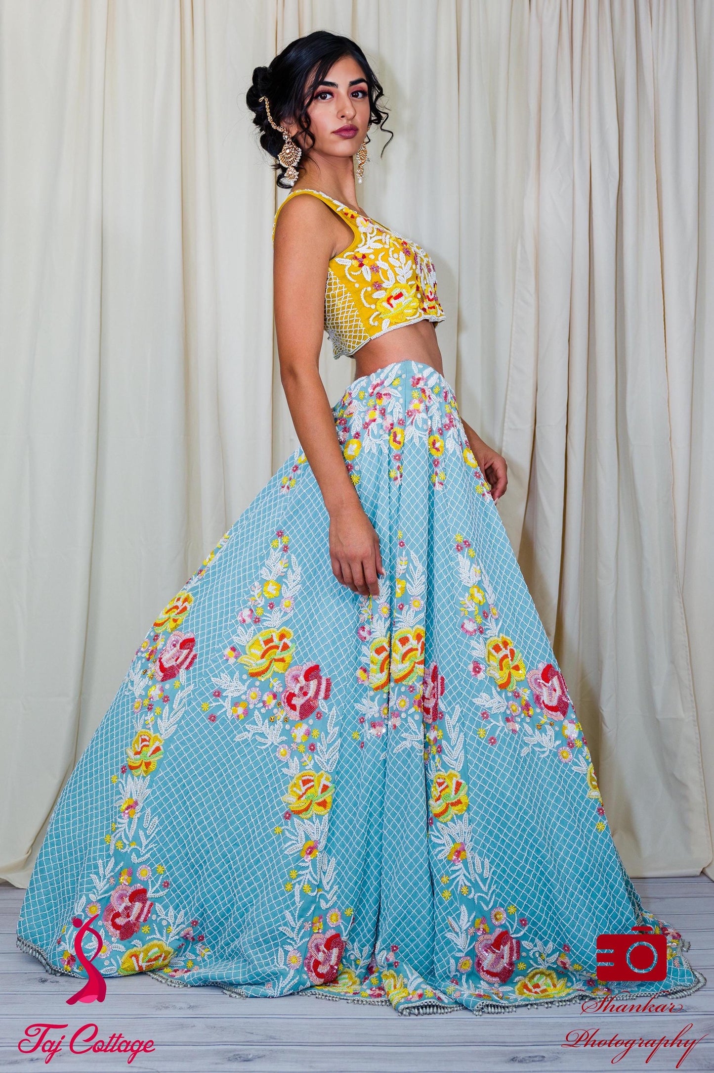 Sky Blue & White Pearl Lehnga