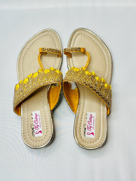 Beige & Yellow Color Sandals