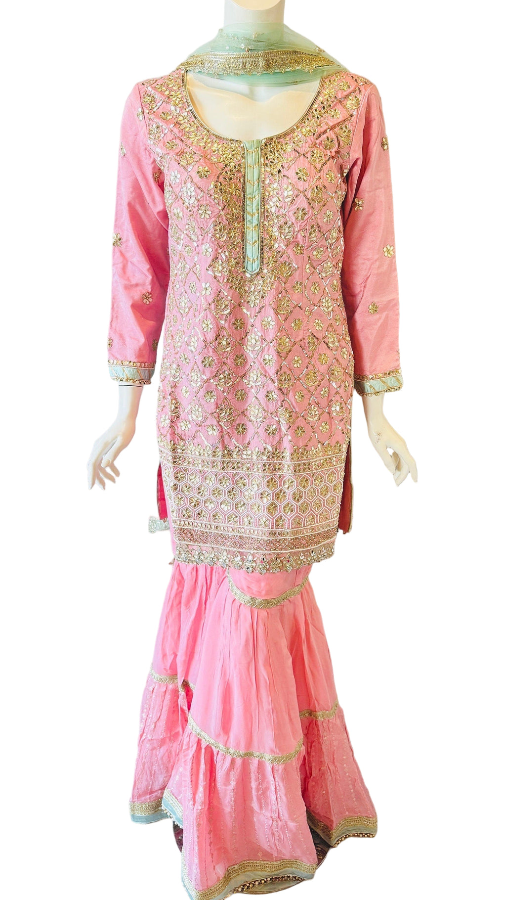 Pink and Mint Sharara Set
