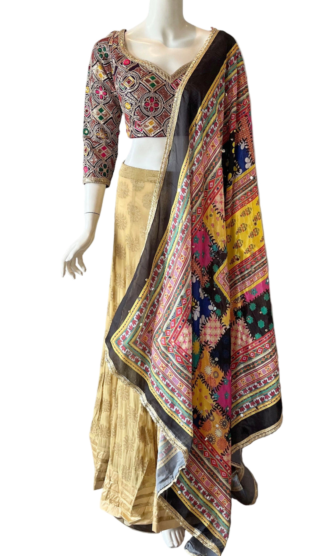 Gold & Purple Multi-Color Embroidered Lehnga