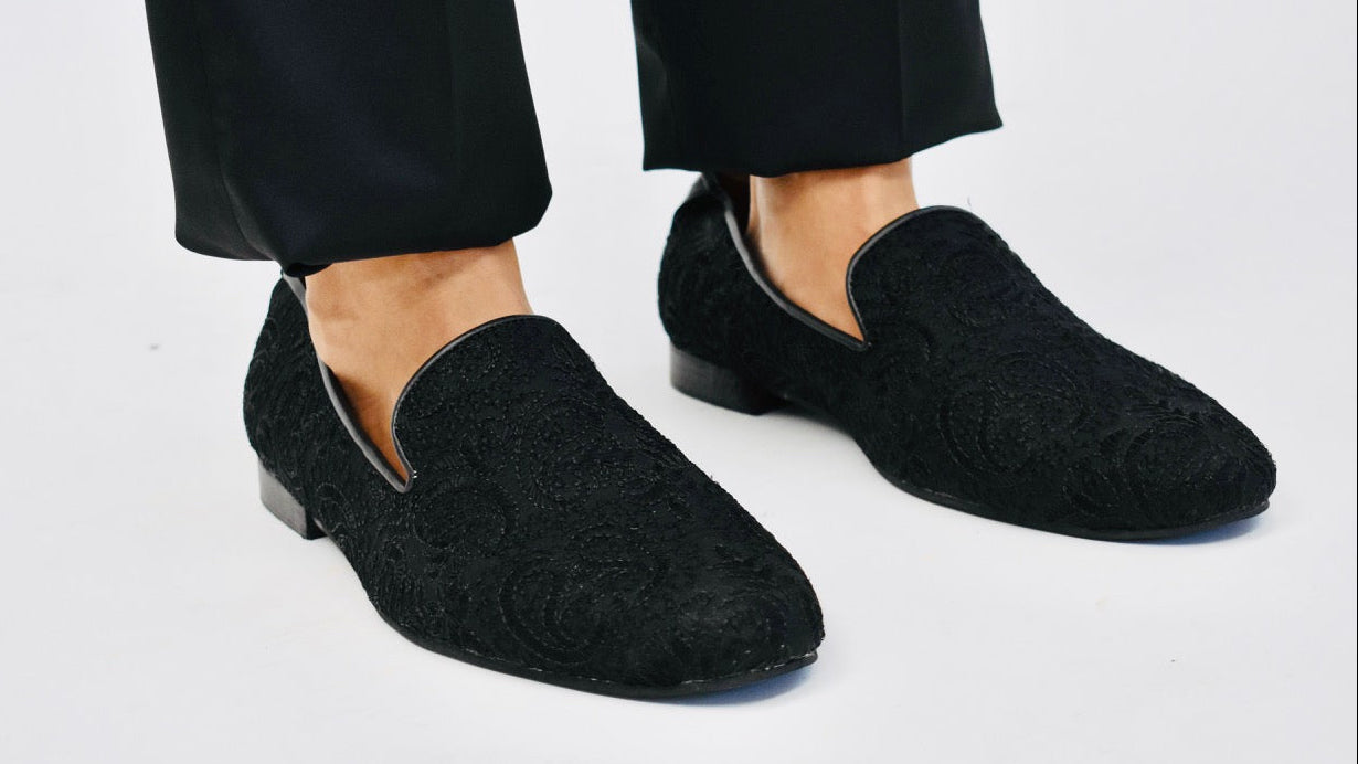 Fancy Black Silk Embroidered Shoes