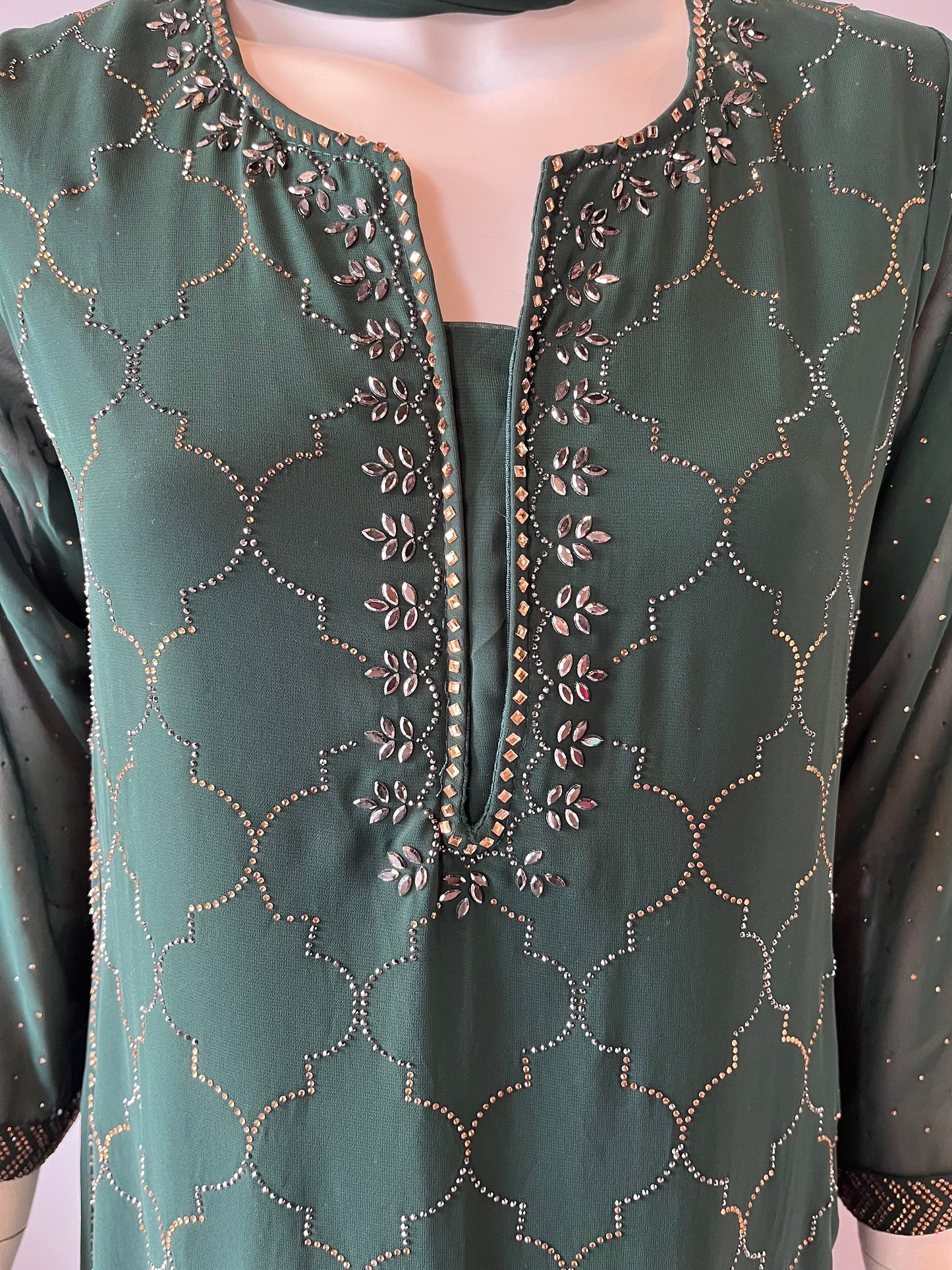 Green georgette gown
