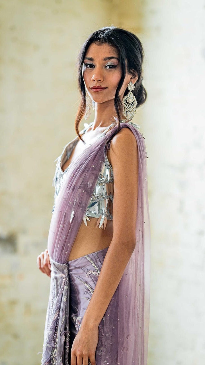 Lavender Color Readymade Saree