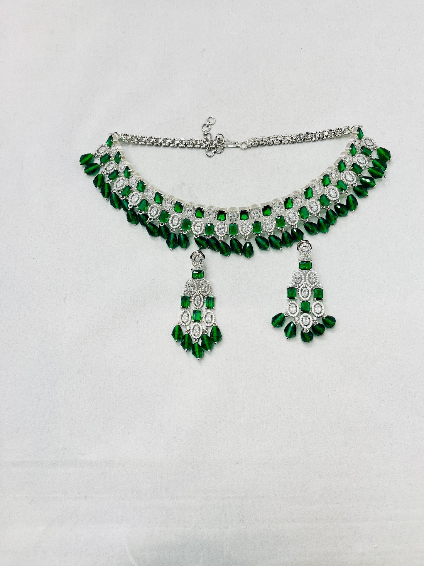 American Diamond Emerald Green Jewelry Set