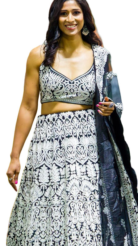 Black and White Embroidered Lehnga
