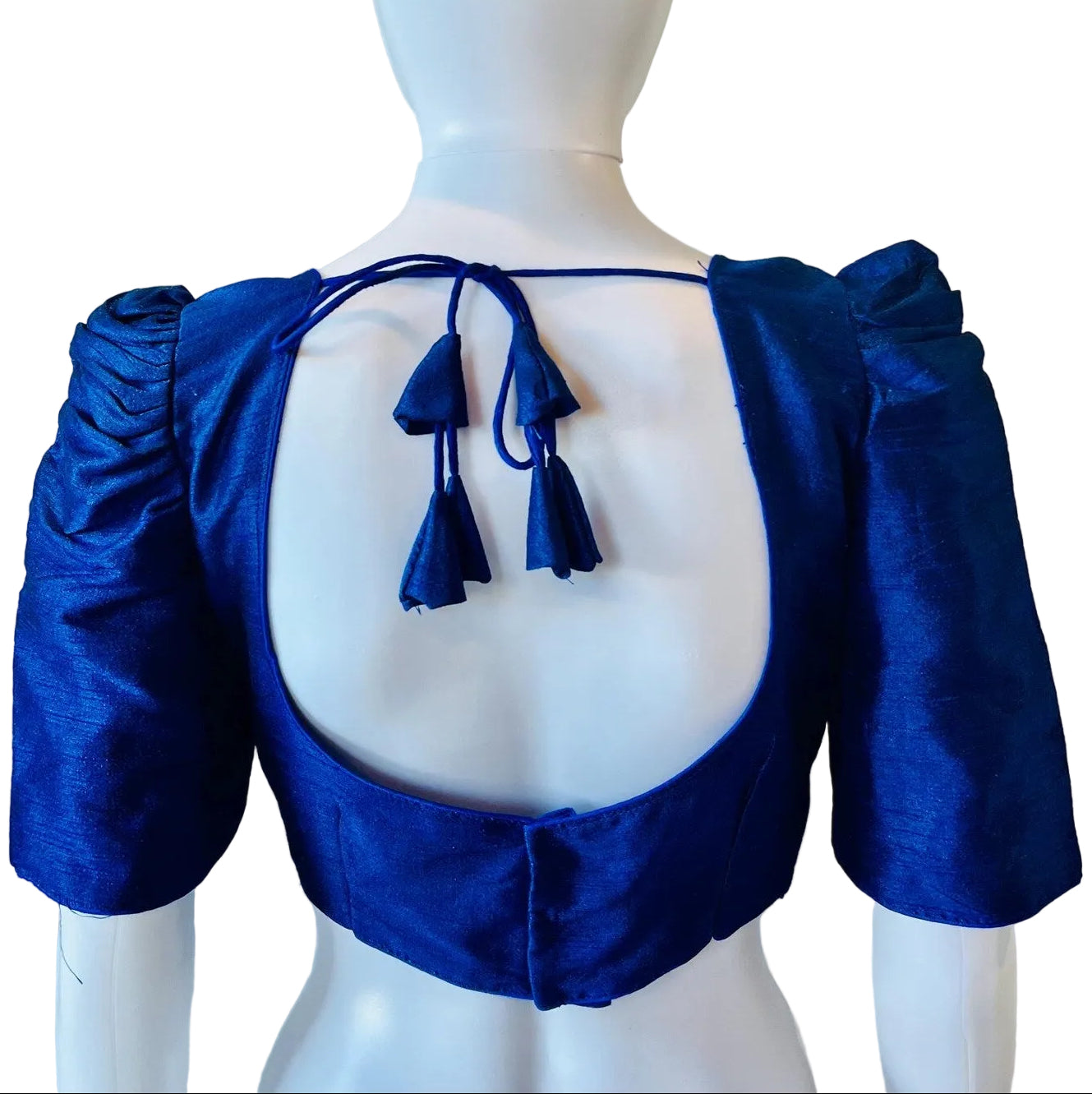 Blue Silk Blouse with Gathered Sleeves