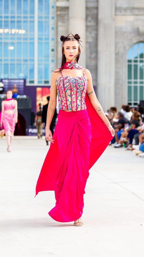 Dark Pink Corset Ready-made Saree