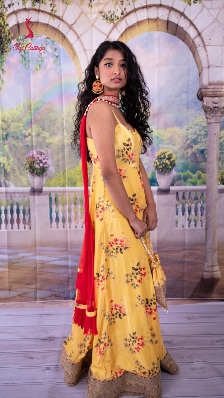 Yellow Floral Gown Set