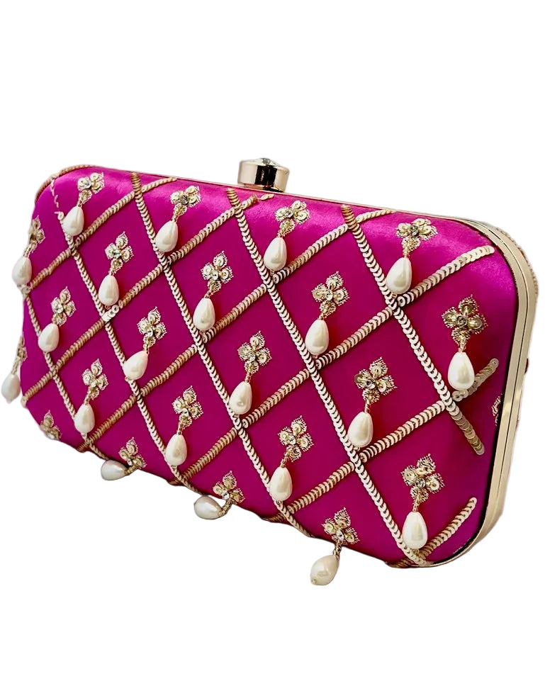 Fuchsia Banarasi Silk Clutch