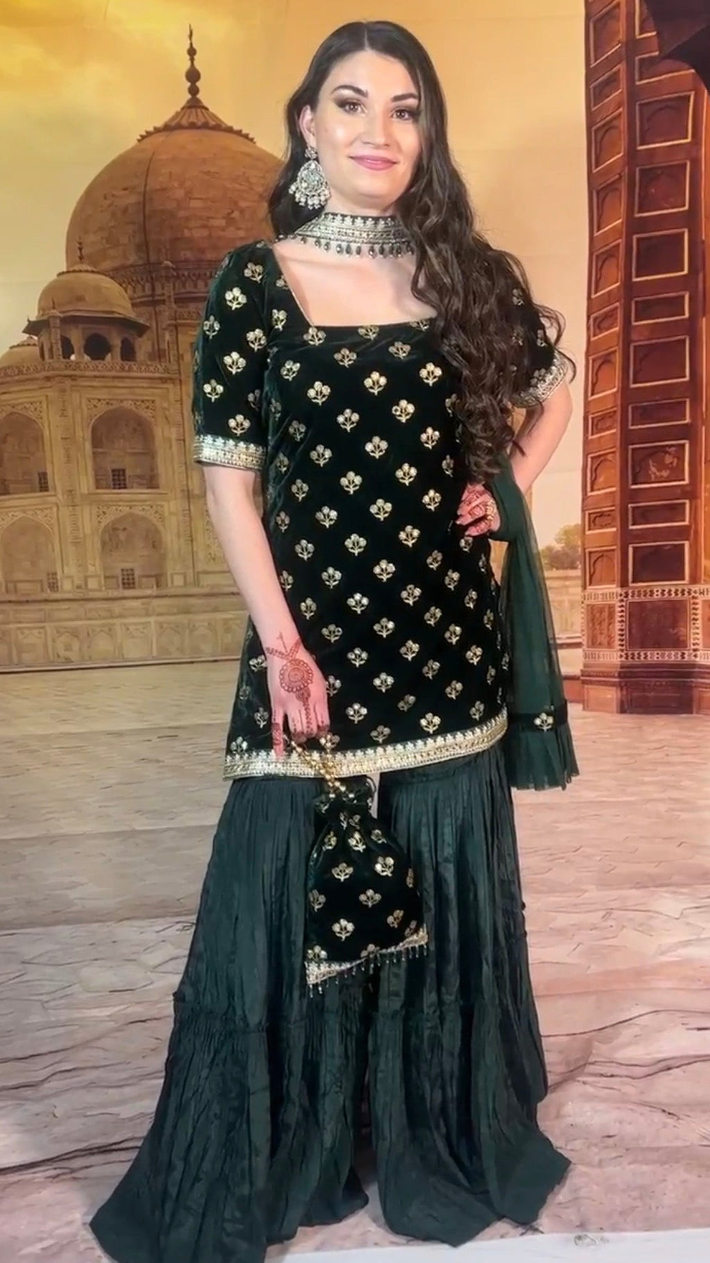 Dark Green Sharara Set