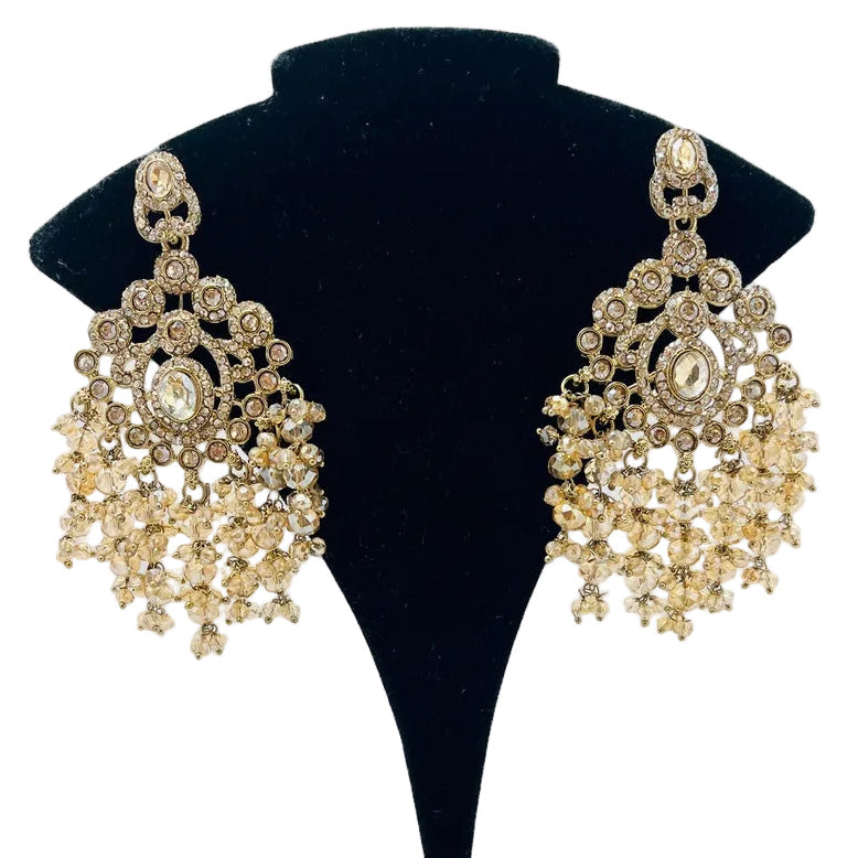 Gold Kundan Earrings With Ear Extensions