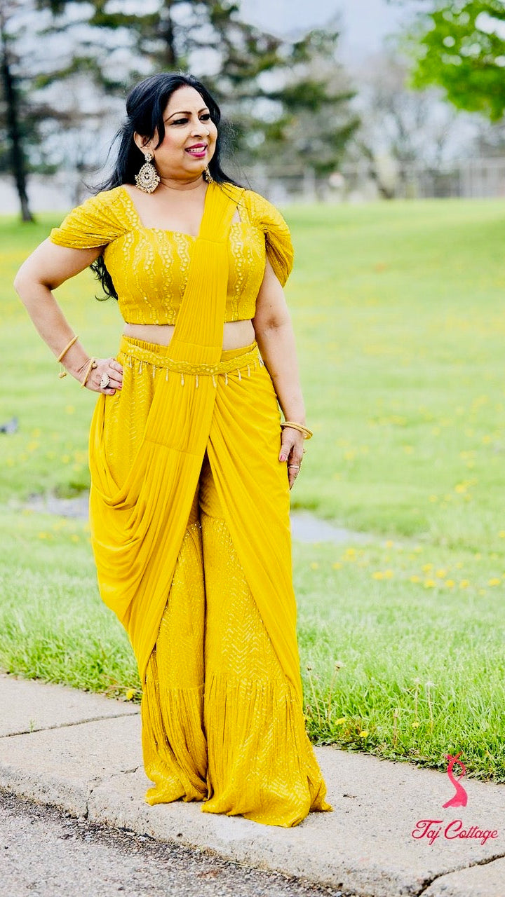 Mustard Indo-Western Palazzo Set