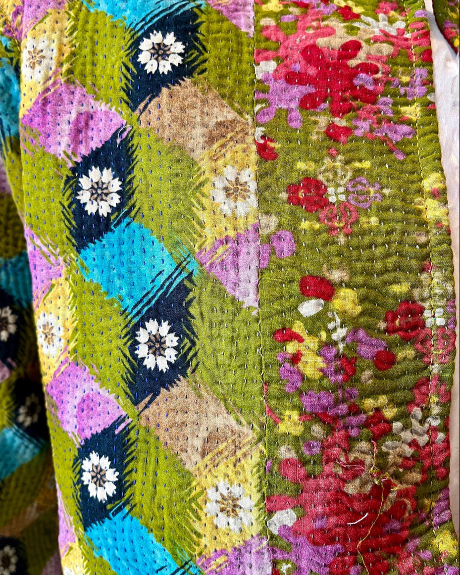 Upcycled Multi-Color Kantha Work Short Jacket