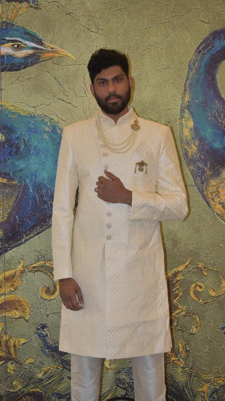Cream Embroidered Sherwani