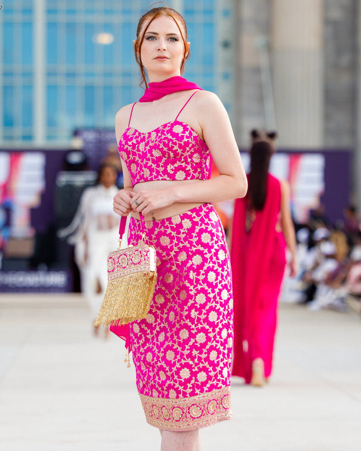 Fuchsia Banarasi Silk Clutch