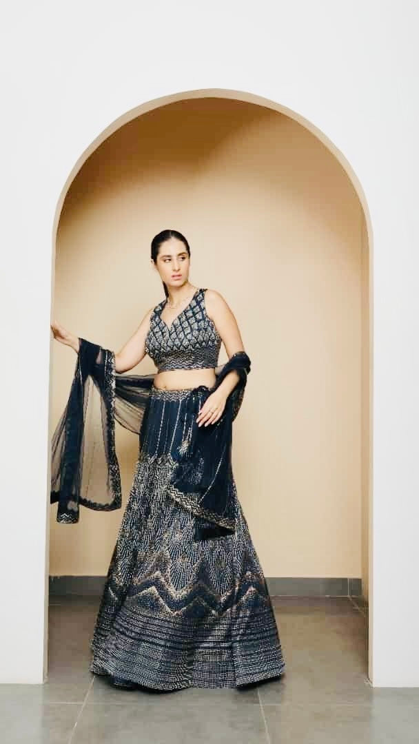 Navy Blue Silk Blend Lehnga Set