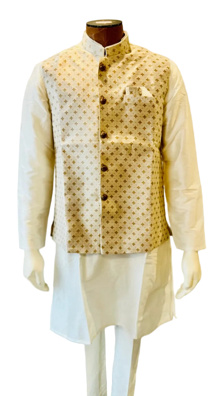 Cream Kurta Vest Set