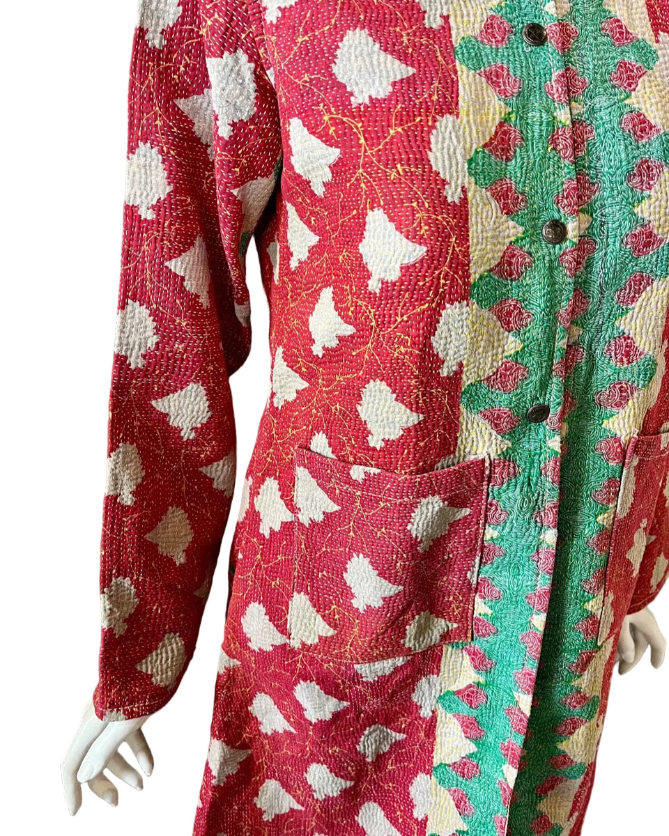Red & Green Upcycled Kantha Work Jacket