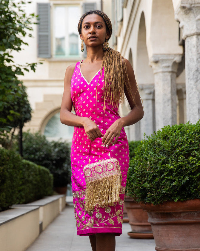 Fuchsia Banarasi Silk Clutch