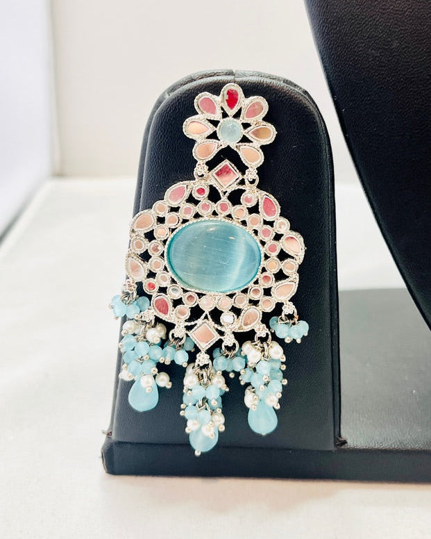 Sky Blue Kundan Choker Necklace Set