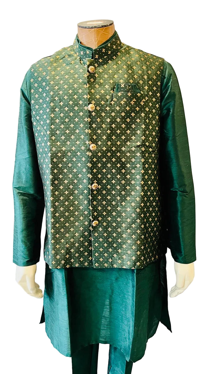 Green & Gold Kurta Vest Set