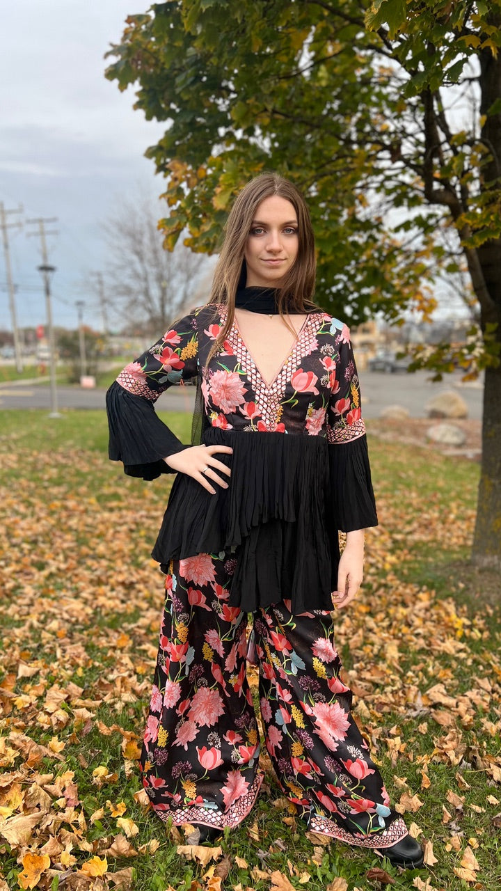 Black Floral Printed Palazzo Set