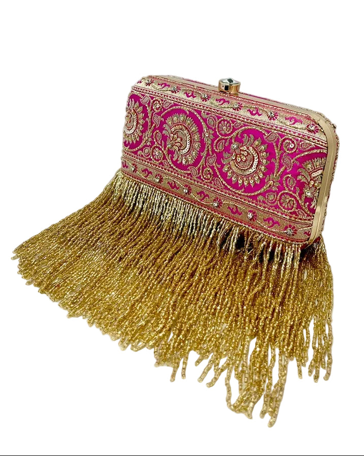Fuchsia Banarasi Silk Clutch