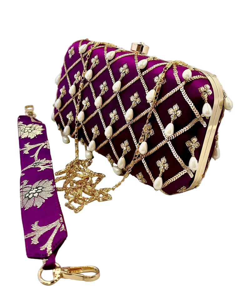 Purple Banarasi Silk Clutch