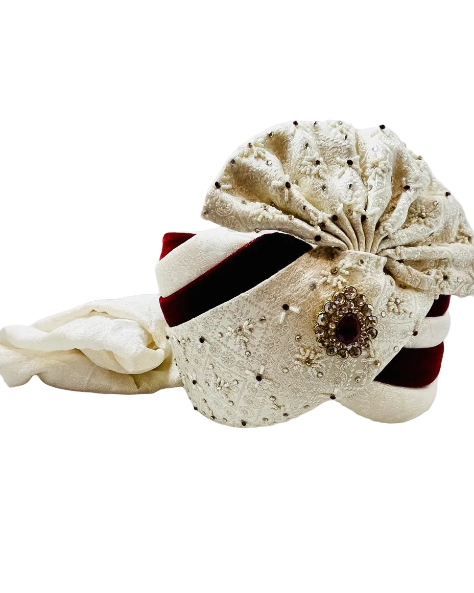 Cream & Maroon Turban