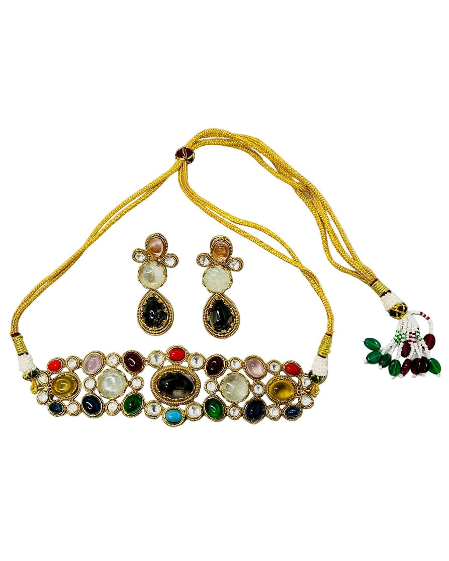 Sabyasachi Inspired Multicolor Stone Choker Necklace Set