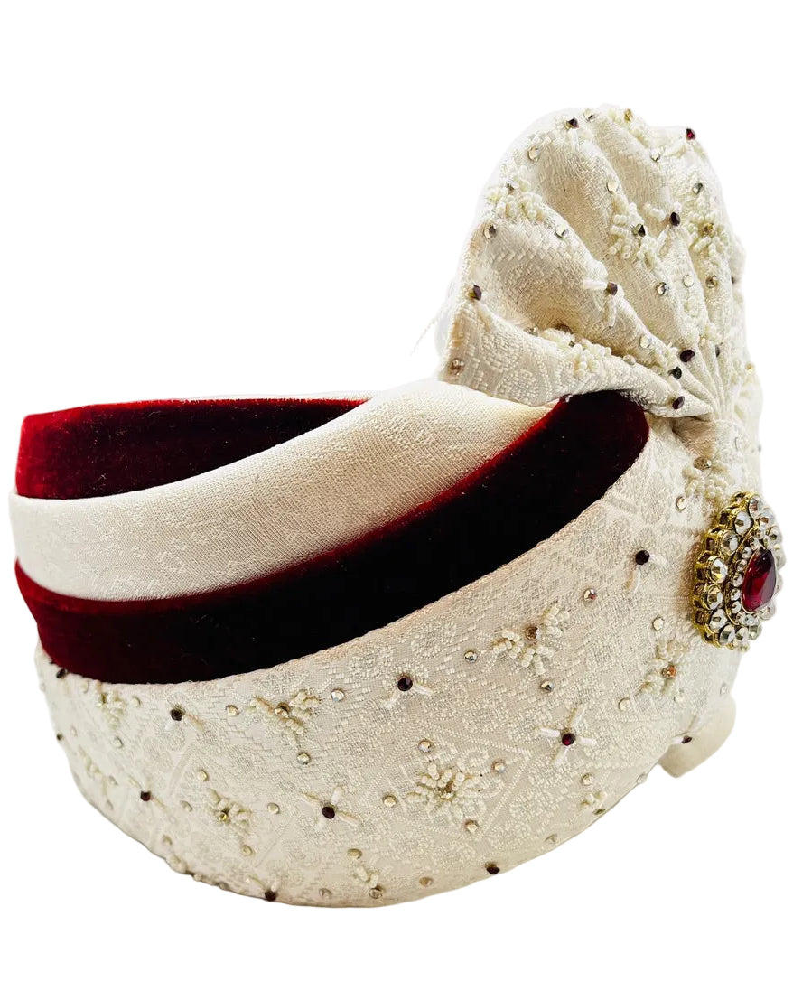 Cream & Maroon Turban