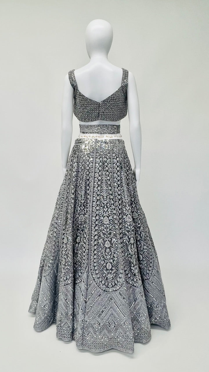 Grey Feathered Lehnga Set