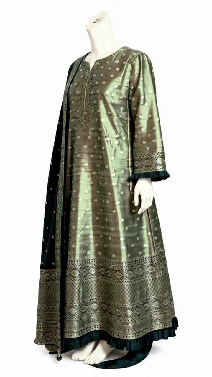 Sage Green Banaras Silk Anarkali