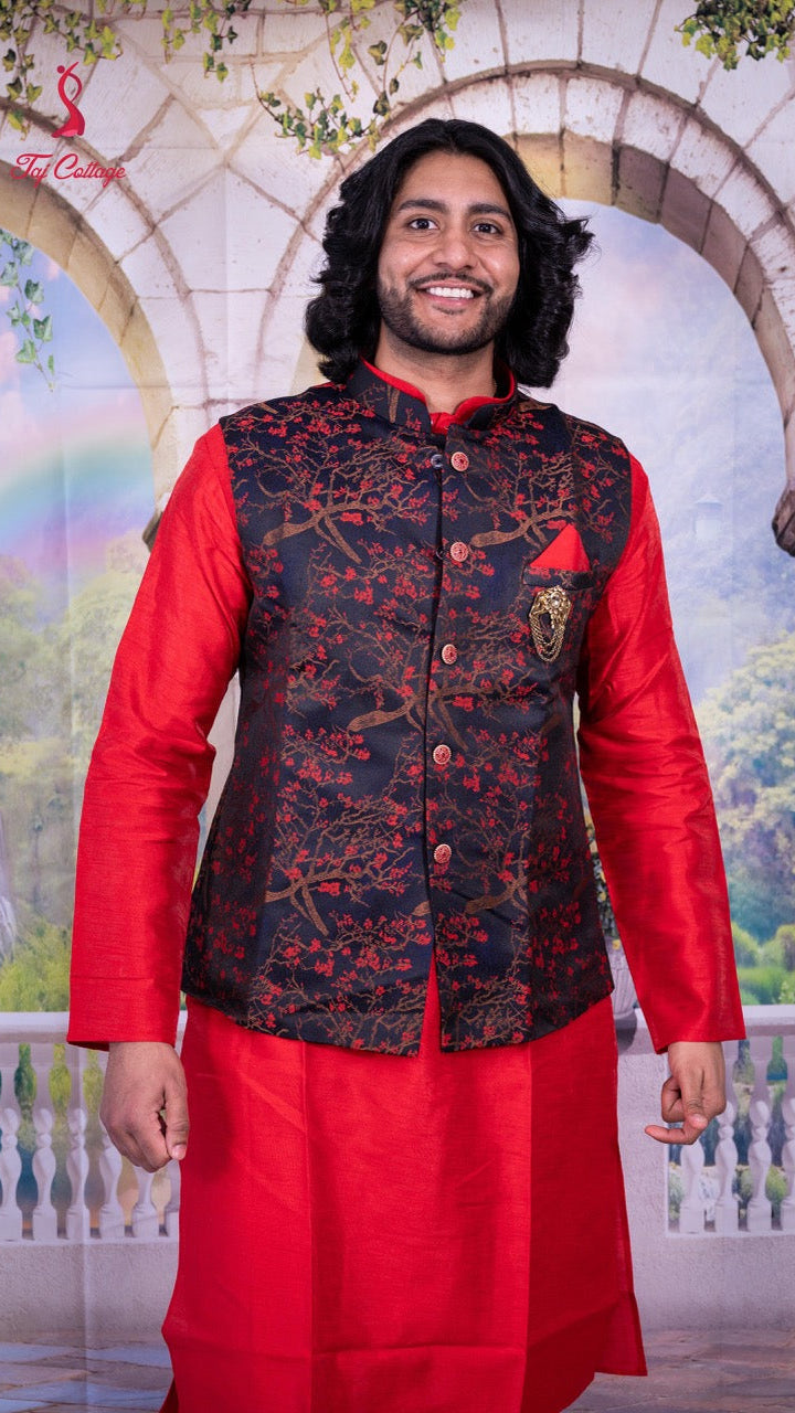 Red and Blue Vest Kurta Set
