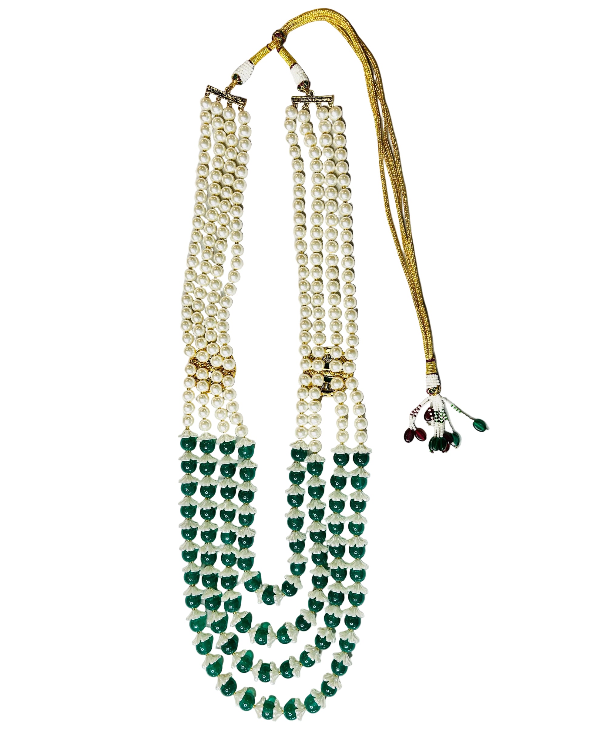 4-Layered Pearl & Green Necklace For Groom