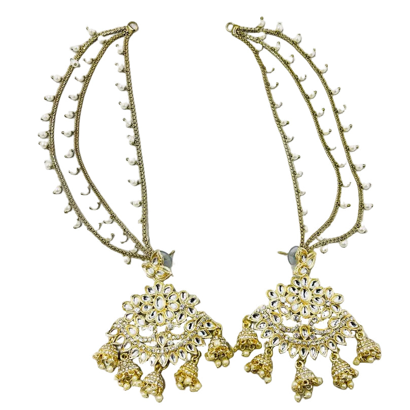 Gold Kundan Earrings With Ear Extensions