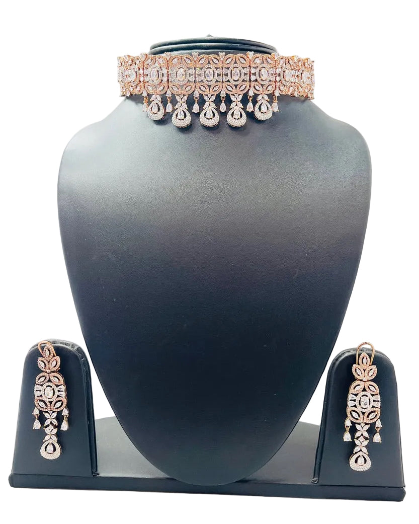 Rose Gold American Diamond Necklace Set