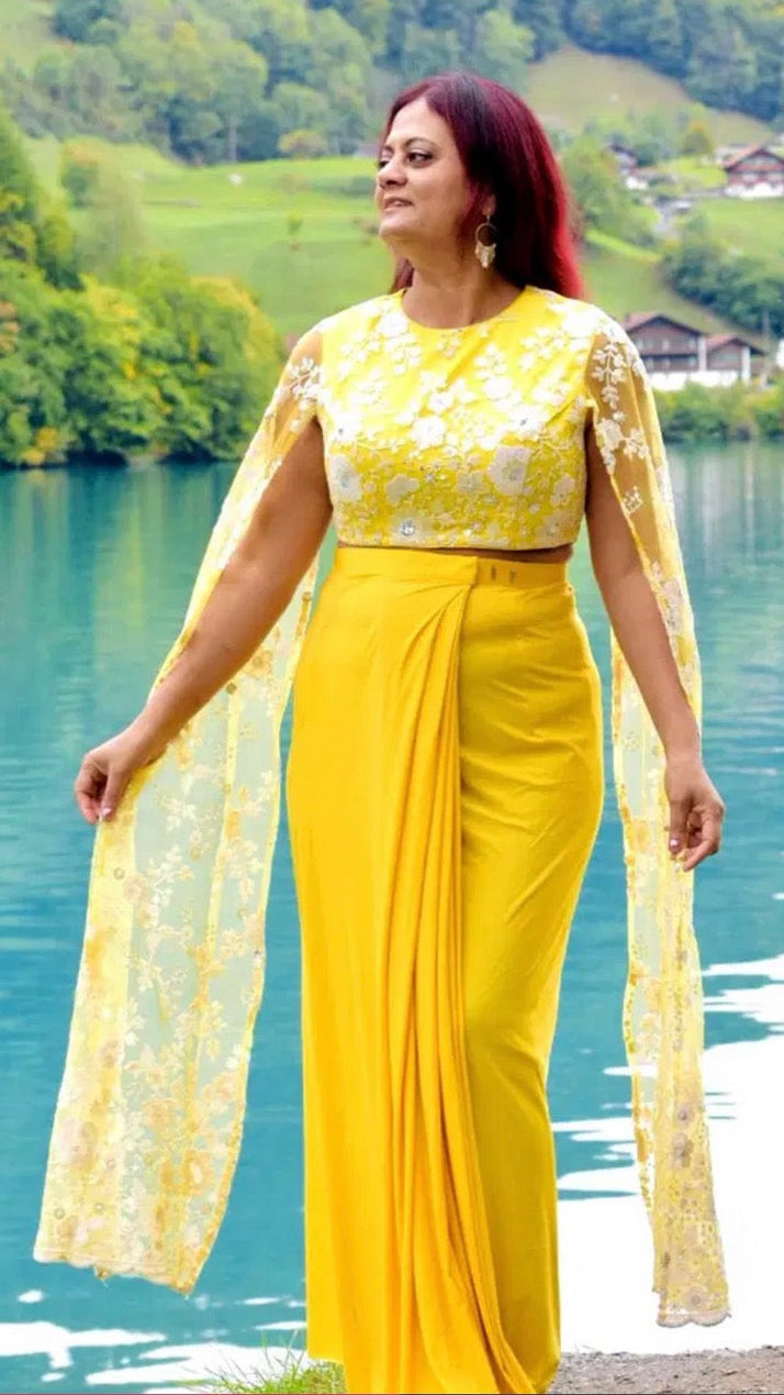 Yellow Readymade Saree